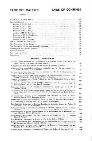 Table de matières - Table of contents