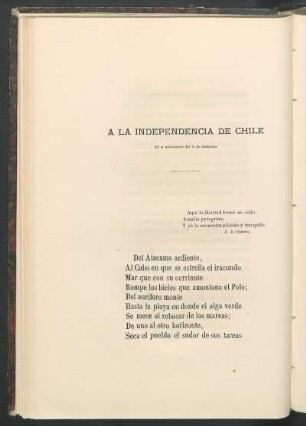 A la independencia de Chile : En el aniversario del 18 de setiembre