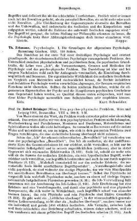 123, Th. Erismann. Psychologie. I. Die Grundlagen der allgemeinen Psychologie. 1921