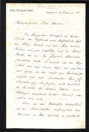 Handschriftlicher Brief von Oscar Faas an R. v. Koenig