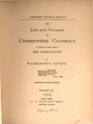 Irving's works : complete in 27 volumes, 12. The life and voyages of Christopher Colombus to which are added those of his companions. 3