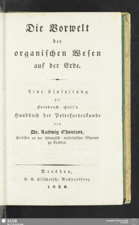 Die Vorwelt der organischen Wesen auf der Erde