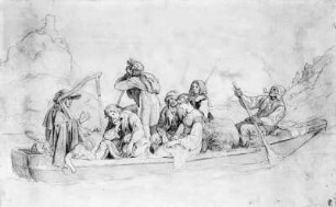 Figurengruppe zur "Überfahrt zum Schreckenstein", vorbereitende Zeichnung