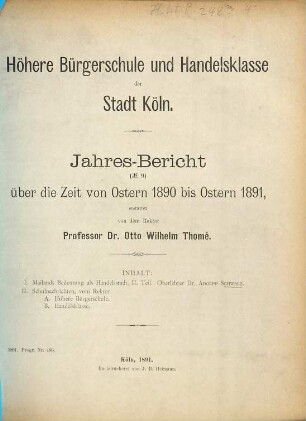 Jahres-Bericht : über die Zeit von Ostern ... bis Ostern .... 1890/91