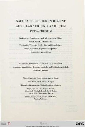Nr. 69: Auktion / Galerie Fischer: Nachlaß des Herrn R., Genf - Aus Glarner und anderem Privatbesitz : Auktion in Luzern, Galerie Fischer (Neubau) am 7., 8. und 9. November 1940