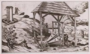 Wetterführungsschacht eines alten Bergwerks, Stich 1617