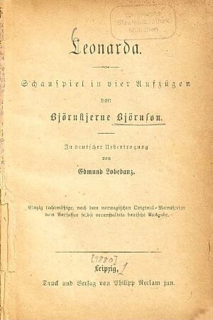 Leonarda : Schauspiel in 4 Aufzügen