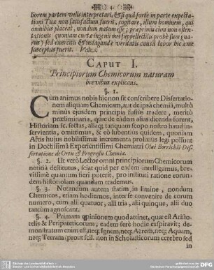 CAPUT I. Principiorum Chemicorum naturam brevibus explicans.