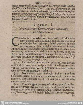 CAPUT I. Principiorum Chemicorum naturam brevibus explicans.