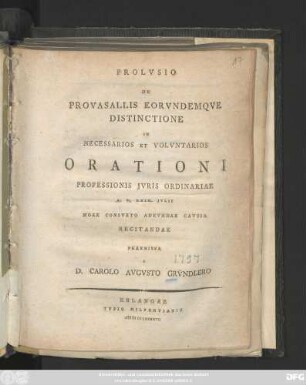 Prolvsio De Provasallis Eorvndemqve Distinctione In Necessarios Et Volvntarios Orationi Professionis Jvris Ordinariae A. D. XXIX. Jvlii More Consveto Adevndae Cavssa Recitandae Praemissa