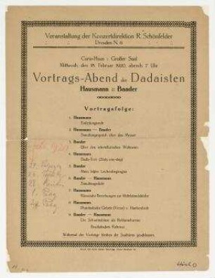 Vortragsabend der Dadaisten.- Curio-Haus. [Hamburg]