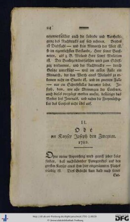 II. Ode an Kayser Joseph den Zweyten. 1782.