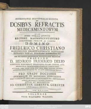 Dissertatio Inavguralis Medica De Dosibvs Refractis Medicamentorvm