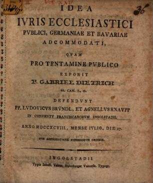 Idea iuris ecclesiastici publici, Germaniae et Bavariae adcommodati