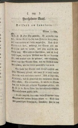 Funfzehnter Brief. Belford an Lovelace. - Zwey und zwanzigster Brief. Mowbray an Belford.
