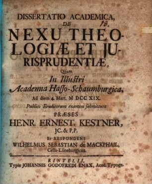 Diss. acad. de nexu theologiae et iurisprudentiae