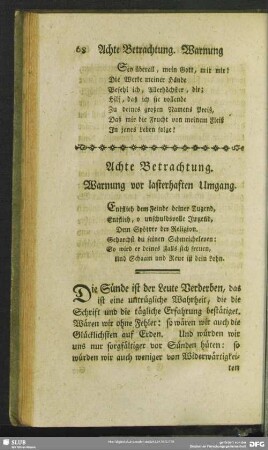 Achte Betrachtung. Warnung vor lasterhaften Umgang