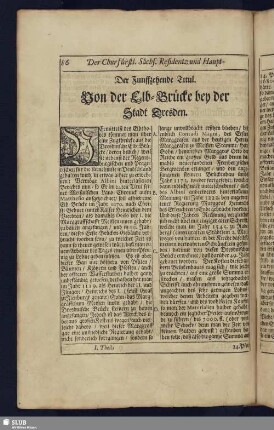 Der Funffzehende Titul. Von der Elb-Brücke bey der Stadt Dresden.
