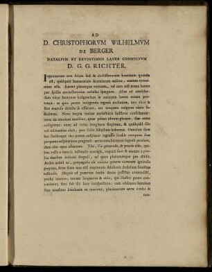 Ad D. Christophorum Wilhelmum De Berger ...