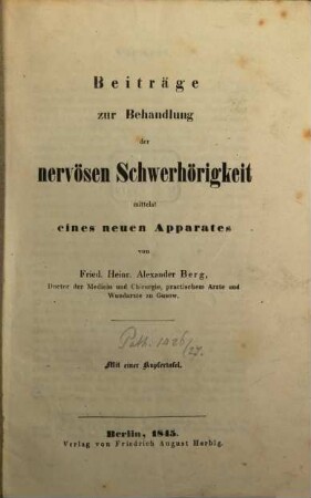 Beiträge zur Behandlung der nervösen Schwerhörigkeit