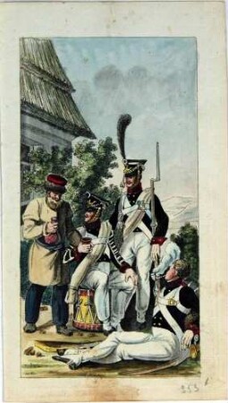 Russische Infanteristen und Bauer