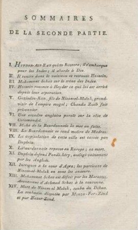 Sommaires de la seconde partie
