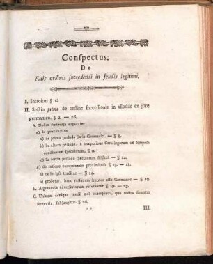 Conspectus. De Fatis ordinis succedendi in feudis legitimi.