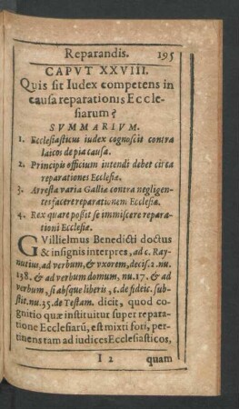 Caput XXVIII. Quis sit Iudex competens in causa reparationis Ecclesiarum?