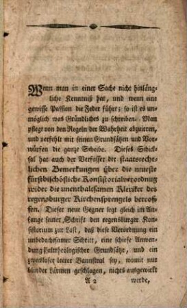 Unpartheyische Prüfung der Staatsrechtlichen Bemerkungen über die neueste bischöfliche Konsistorialverordnung wider die unenthaltsamen Kleriker des regensburger Kirchensprengels [et]c.