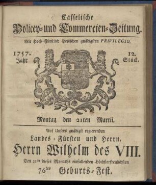 12. Stueck, Montag den 21ten Martii 1757