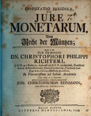 Disp. iur. de iure monetarum