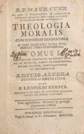 1: Complectens Tractatum De Legibus Divinis Et Humanis, Harum Transgressionibus Seu Peccatis, Horumque Poenis Et Remissionibus