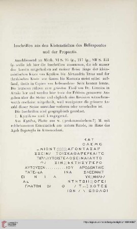 9: Inschriften aus den Küstenstädten des Hellespontos und der Propontis, [1] : H.G. Lolling