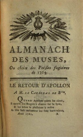 Almanach des muses : ou choix des poésies fugitives. 1765