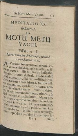 Meditatio XX. In Exerc. 8. De Motu Metu Vacui