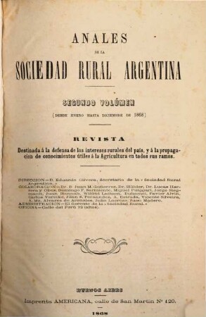 Anales de la Sociedad Rural Argentina : revista pastoril y agrícola. 2. 1868