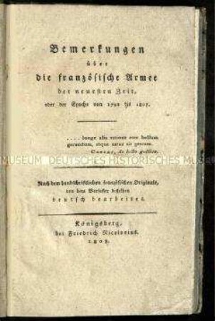 Abhandlung über die französiche Armee 1972 - 1807