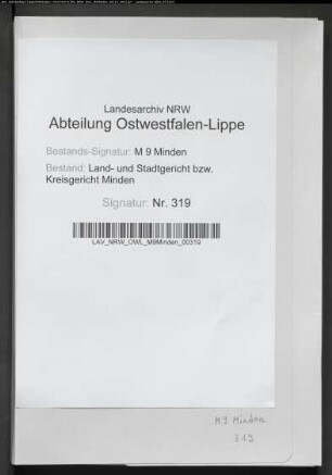 Erbschaftsstempel (Nachlassregelungen). Kreisgericht Minden