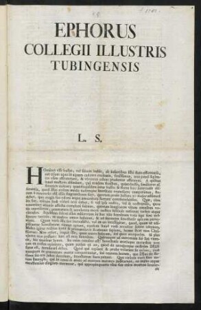 Ephorus Collegii Illustris Tubingensis L. S.