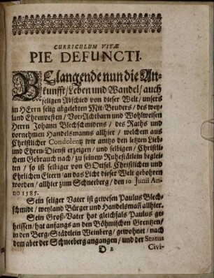 Curriculum Vitæ Pie Defuncti.