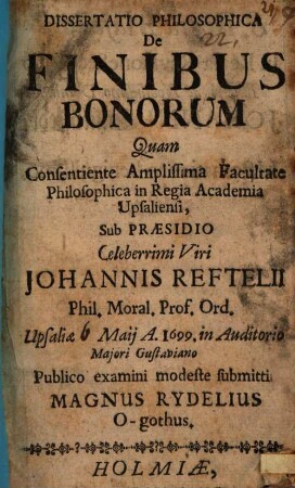 Diss. philos. de finibus bonorum