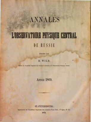 Annales de l'Observatoire Physique Central, 1869 (1874)