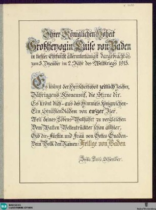 Huldigungsgedicht von Ziska Luise Schember für Luise von Baden - K 3293 I 1