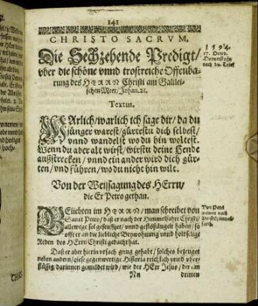 Die Sechzehende Predigt/ [...] - Die Siebenzehende Predigt/ [...]