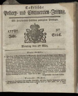 9tes Stueck, Montag den 2ten Maerz. 1778
