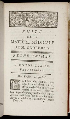 Regne Animal. Seconde Classe. Des Poissons.