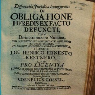 Diss. iur. inaug. de obligatione heredis ex facto defuncti