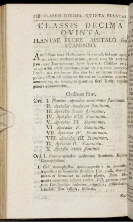Classis Decima Quinta. Plantae Flore Apetalo feu Stamineo.
