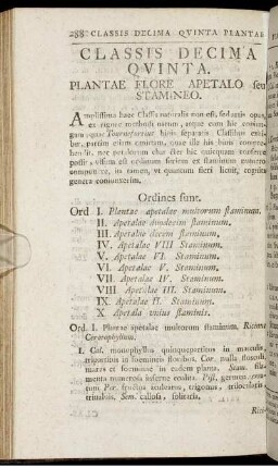 Classis Decima Quinta. Plantae Flore Apetalo feu Stamineo.