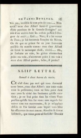 XLIIIe Lettre. Samedi à deux heures matin.